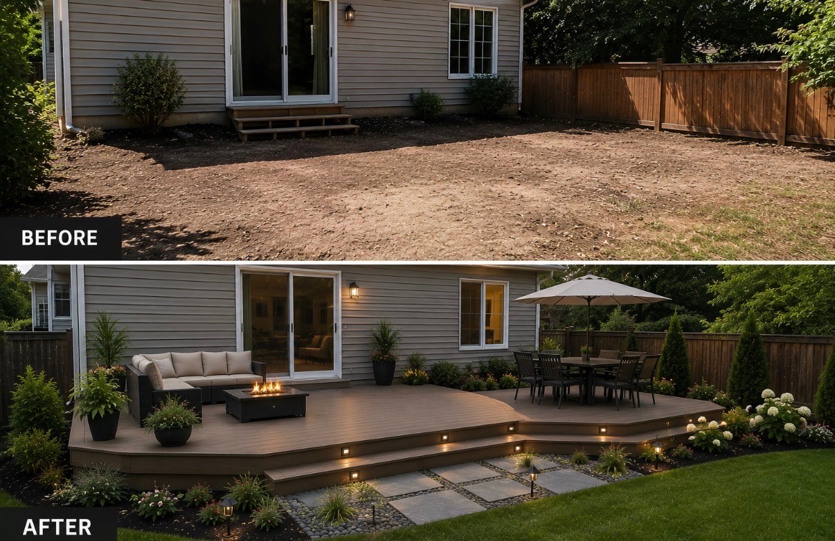 Finished deck with outdoor dining area