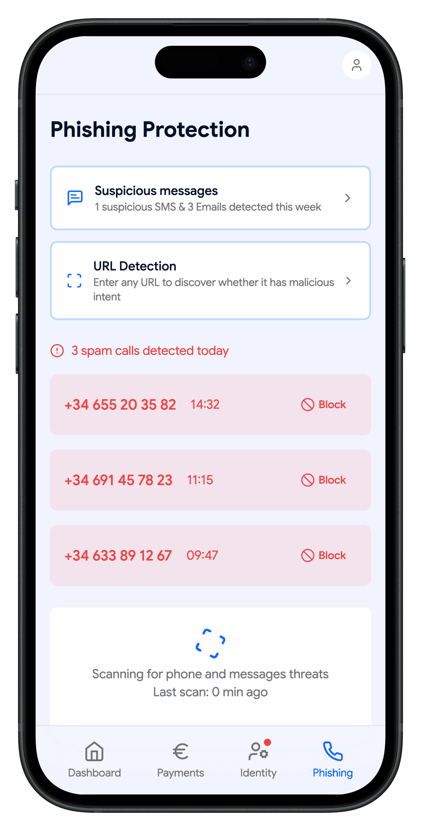 Fraud protection UI