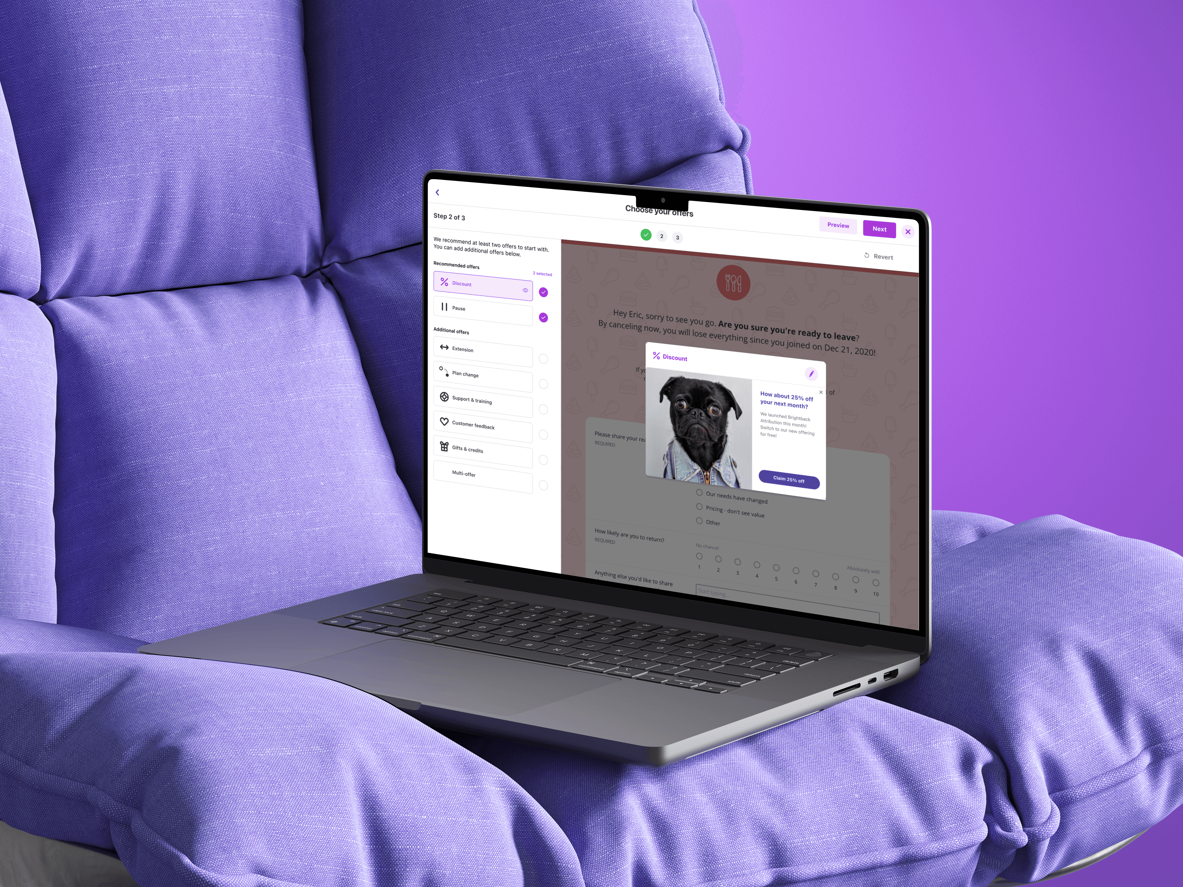 Chargebee New User Onboarding mockup on a laptop with a purple background