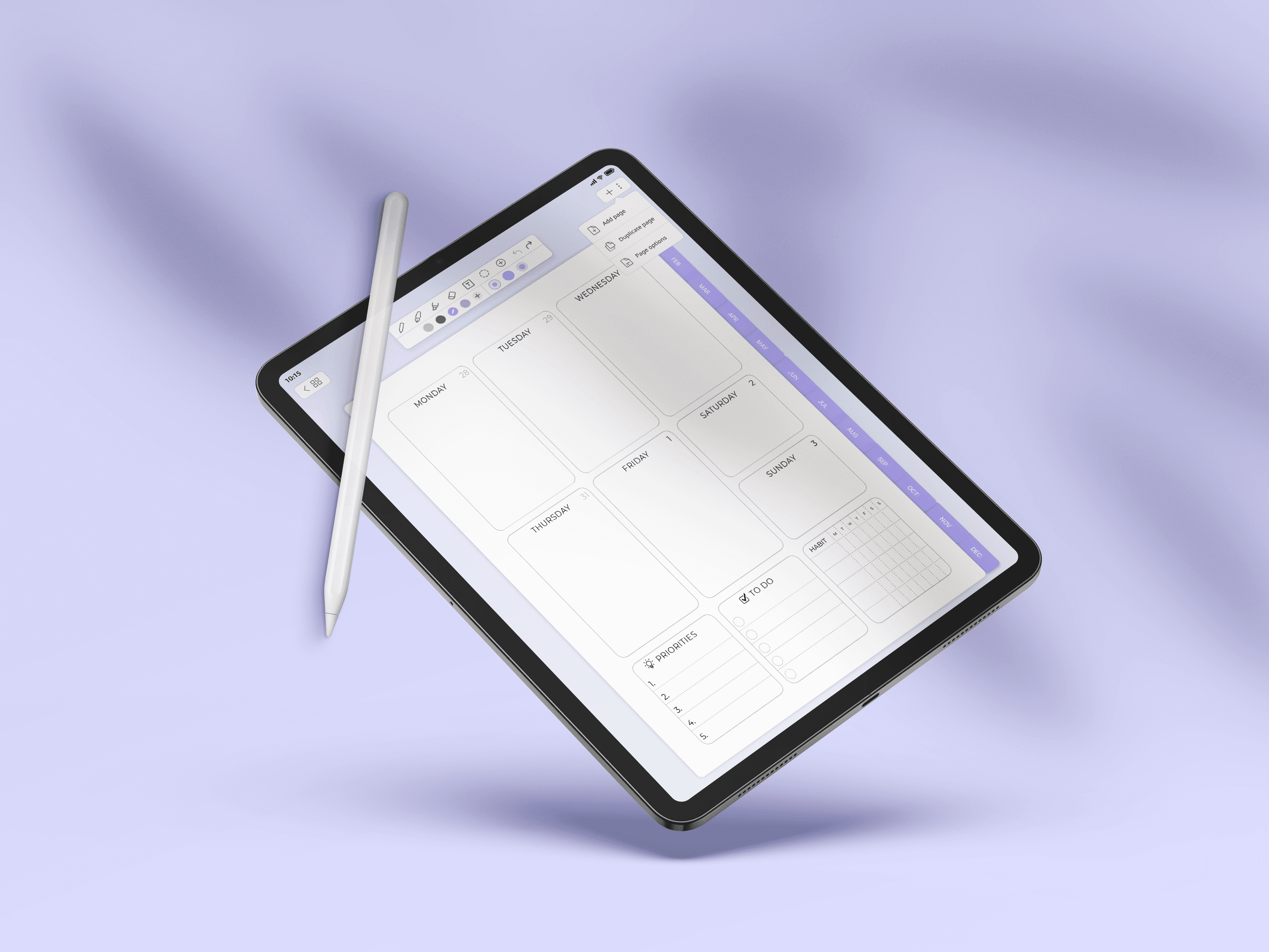 A woman in a colorful shirt sits at an outdoor table drawing on an iPad with an Apple Pencil.