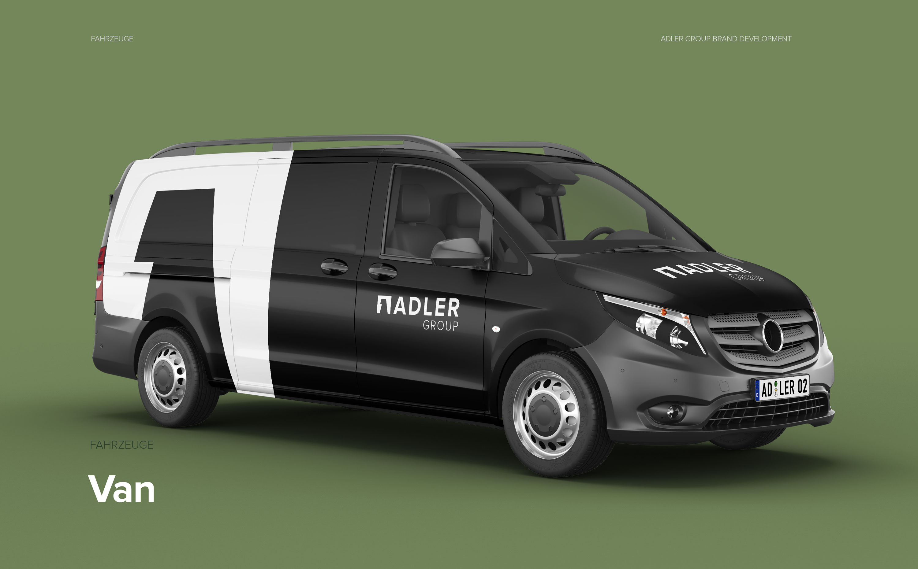 Logo Design und Markenauftritt für die Adler Group – modernes, reduziertes Corporate Design mit klarer Typografie.