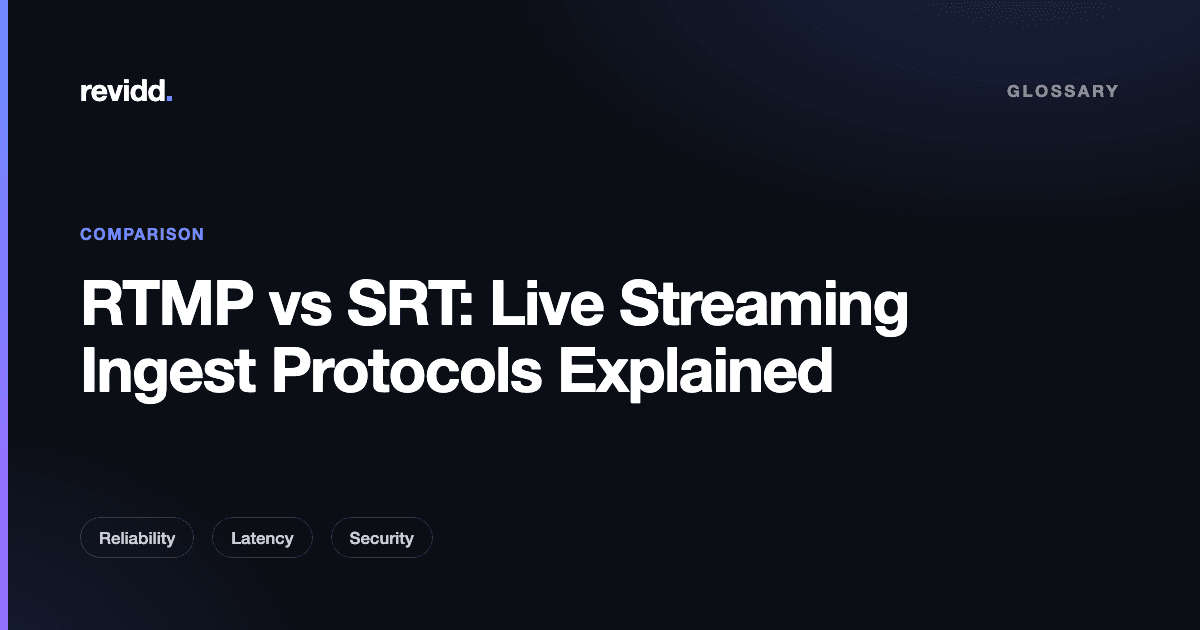 Comparison card showing RTMP vs SRT live streaming ingest protocols for broadcasters