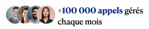 Portraits d'utilisateurs avec le texte '+100 000 appels gérés chaque mois