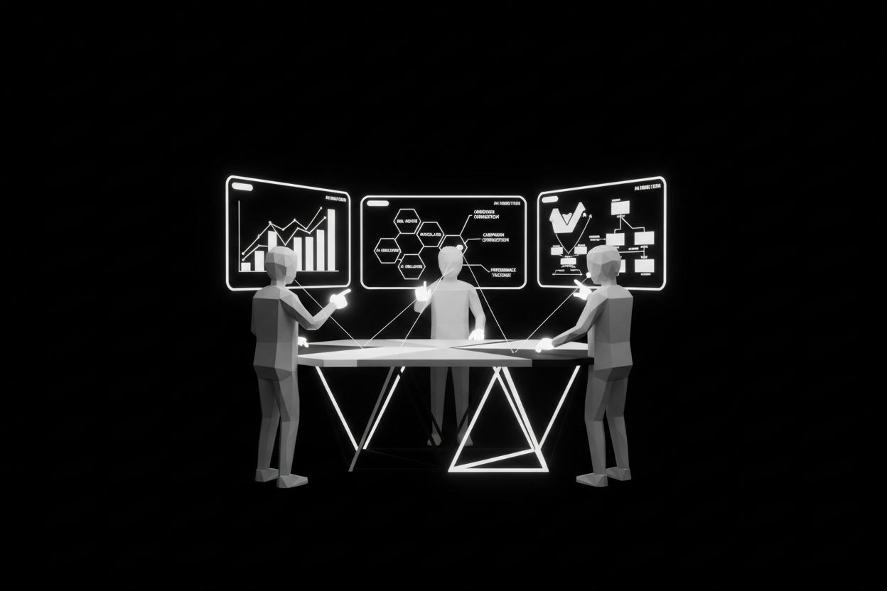 Team reviewing AI lead nurturing workflows on screens