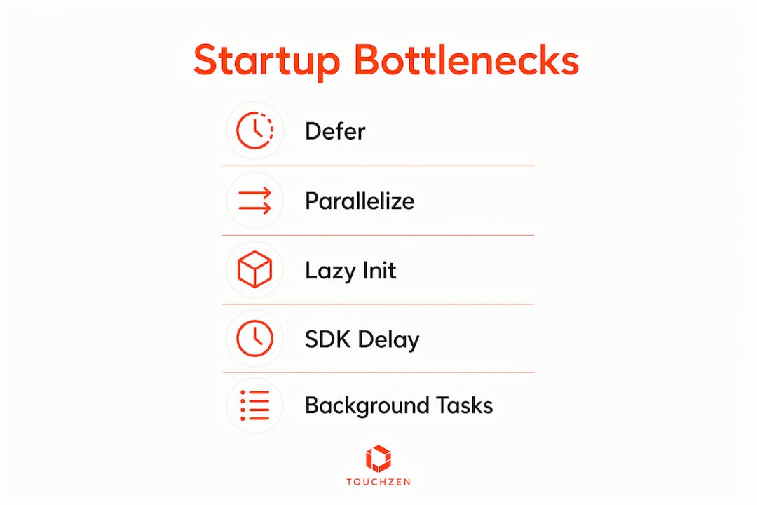 Infographic illustrating app startup bottlenecks in steps