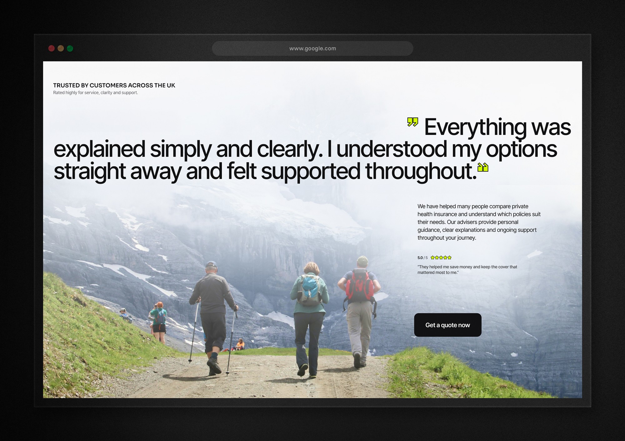 Health insurance website homepage redesign with improved structure, clear messaging and user-focused layout