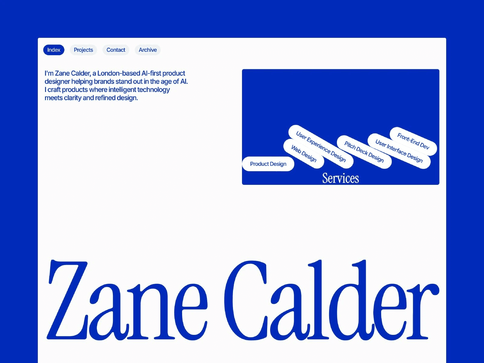 Calder free editorial portfolio Framer template preview