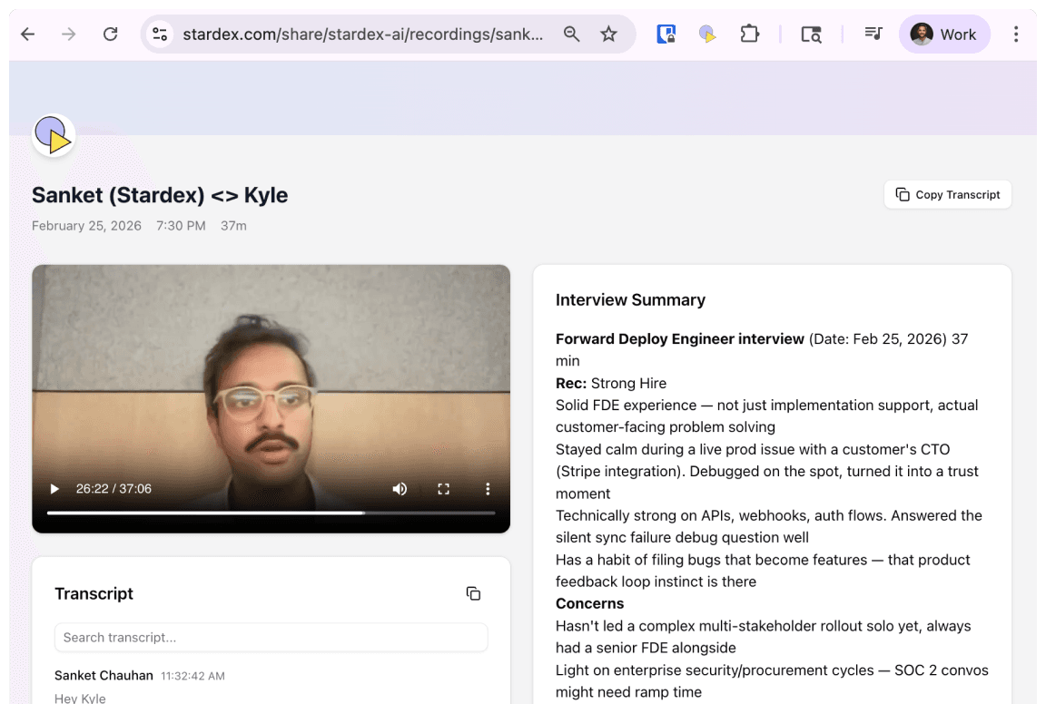 Automated writeups from notetaker recordings | Stardex AI ATS Feature