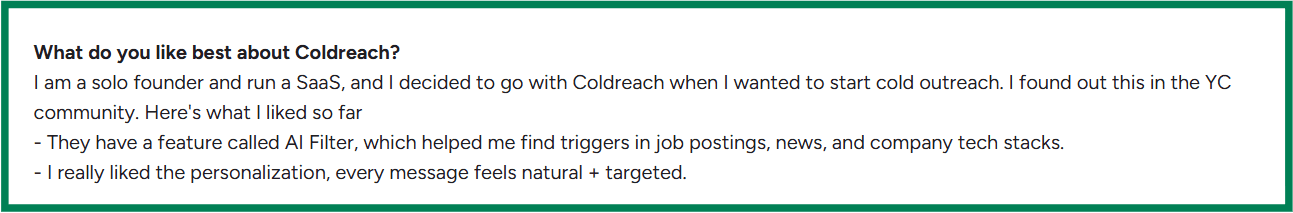 Coldreach G2 review about its personalization