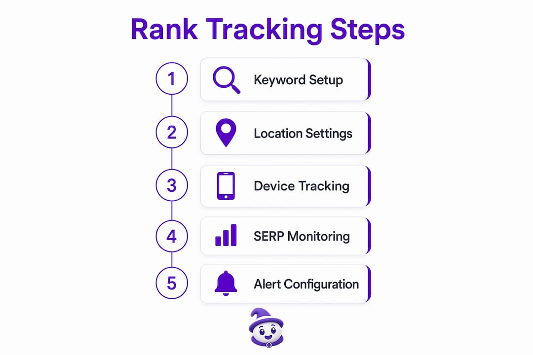 Infographic outlining key steps for SEO rank tracking