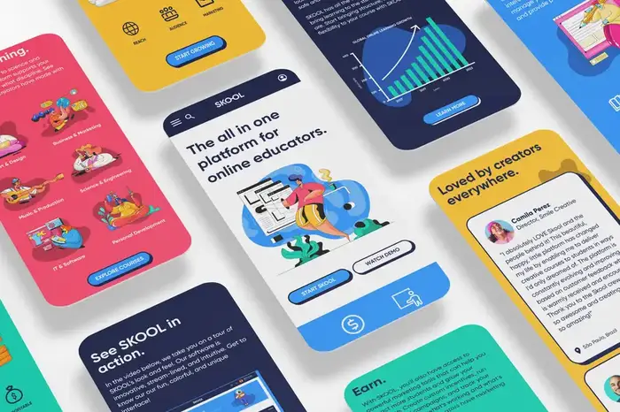 SKOOL brand identity design, online education platform branding