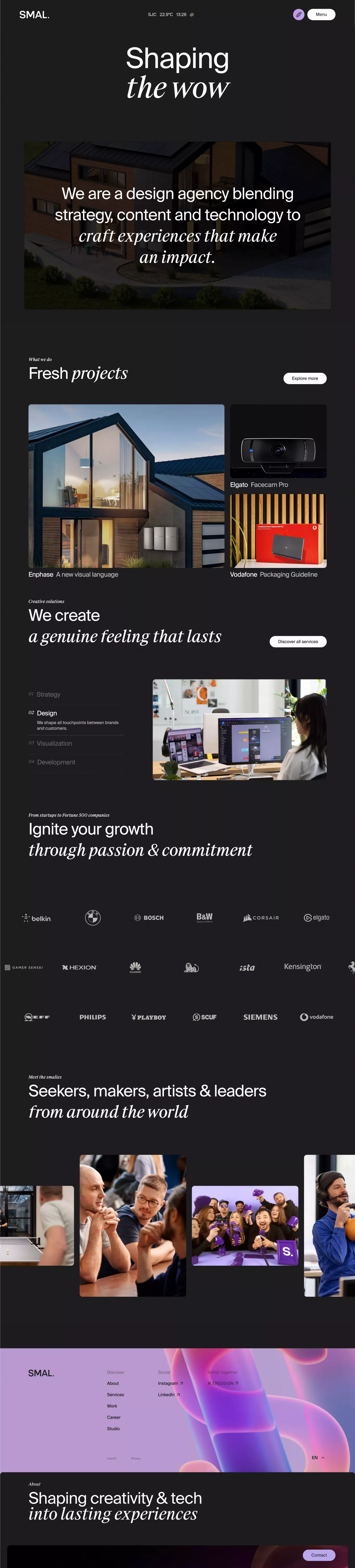 We are SMAL portfolio page screenshot showcasing Design and Tech design