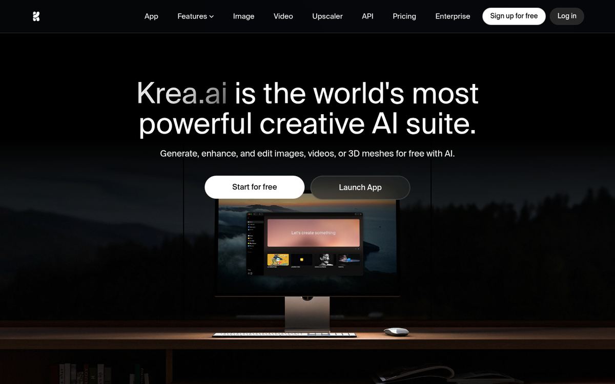 Krea AI homepage showing its real-time creative suite positioning