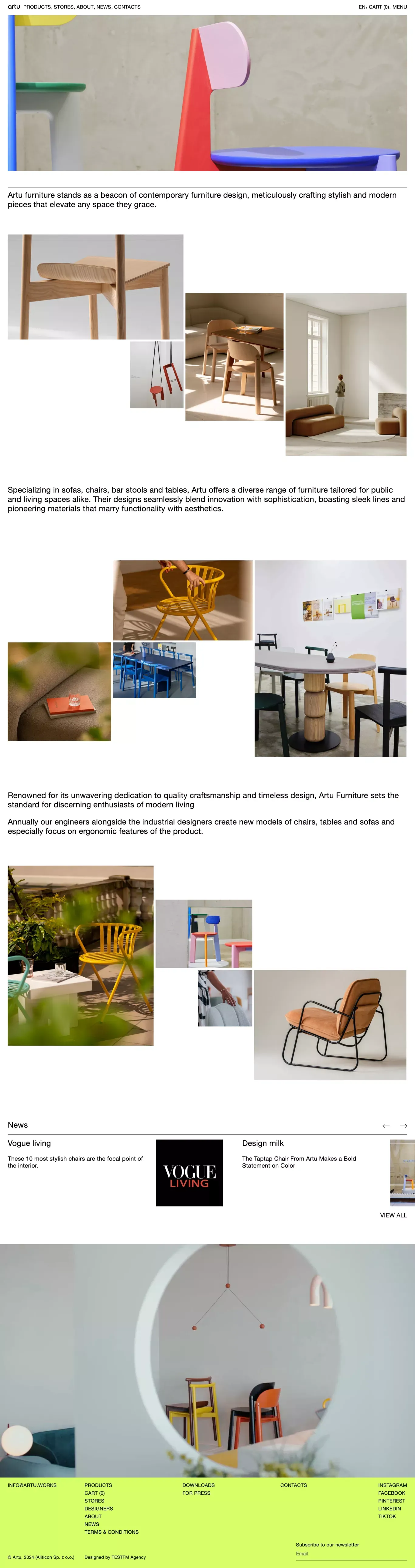 ARTU - furniture company ecommerce page screenshot showcasing Ecommerce and Furniture & Interiors design