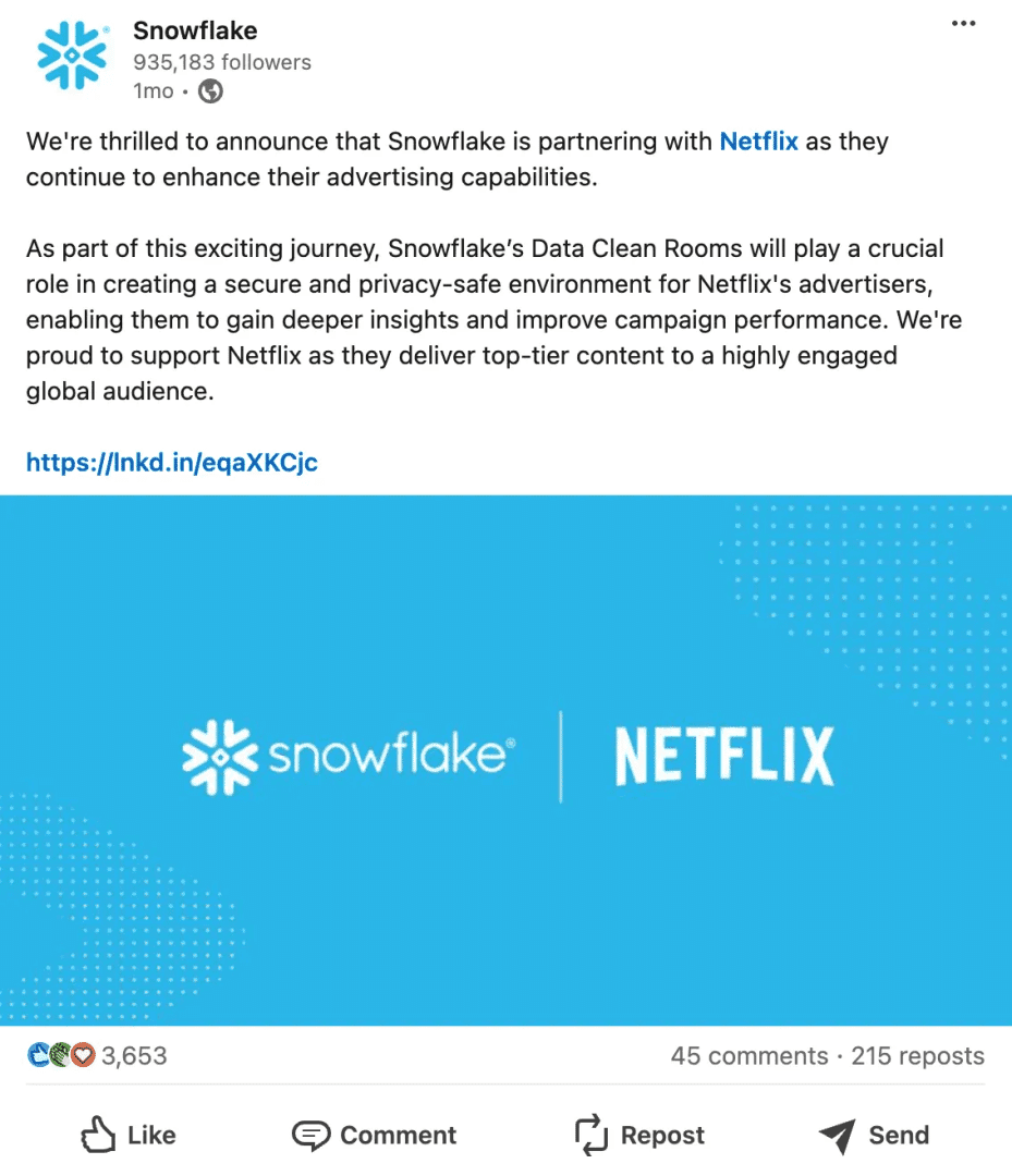 Snowflake Marketing Spotlight: LinkedIn best post