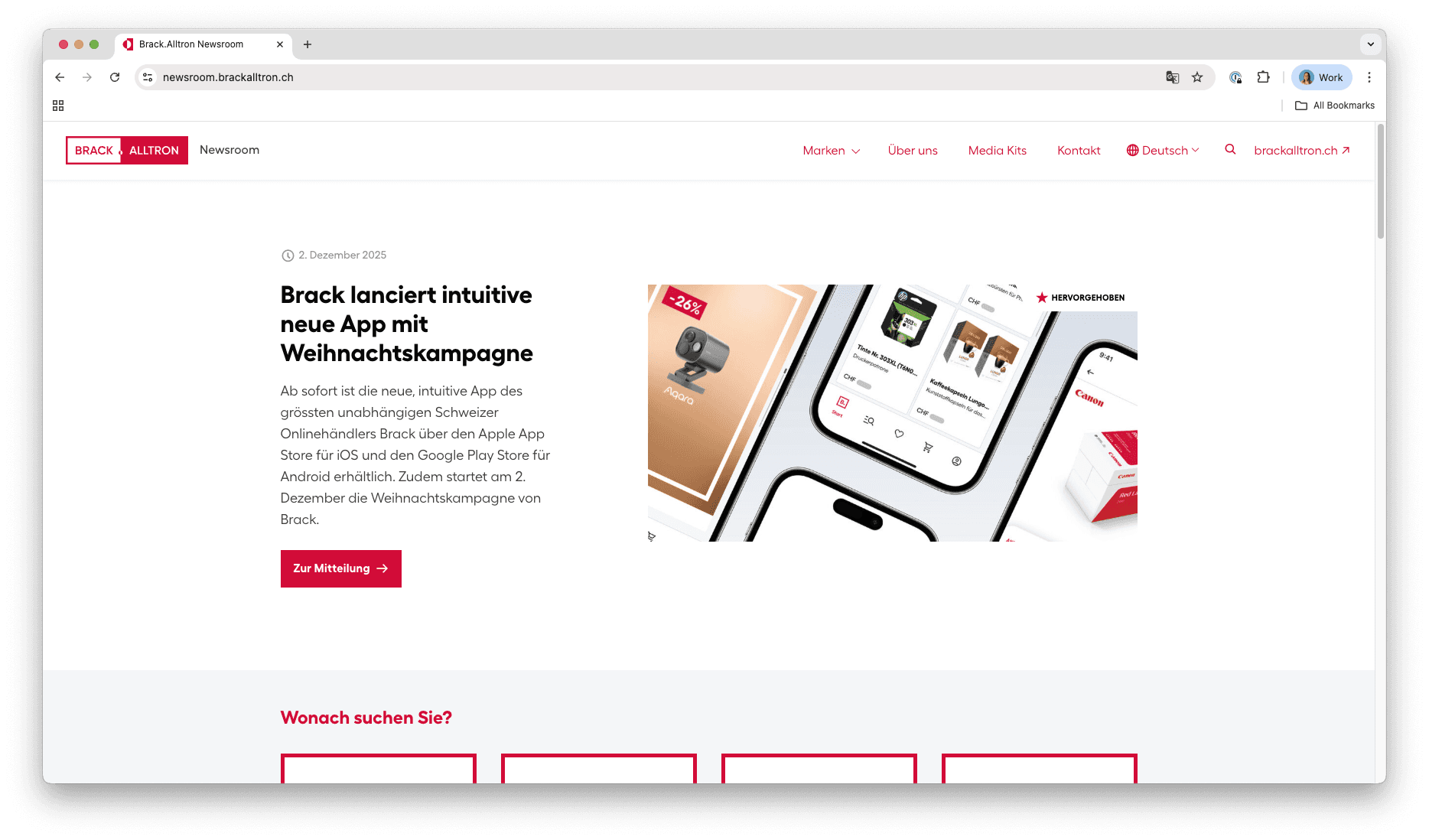 Screenshot of Brack.Alltron's online newsroom