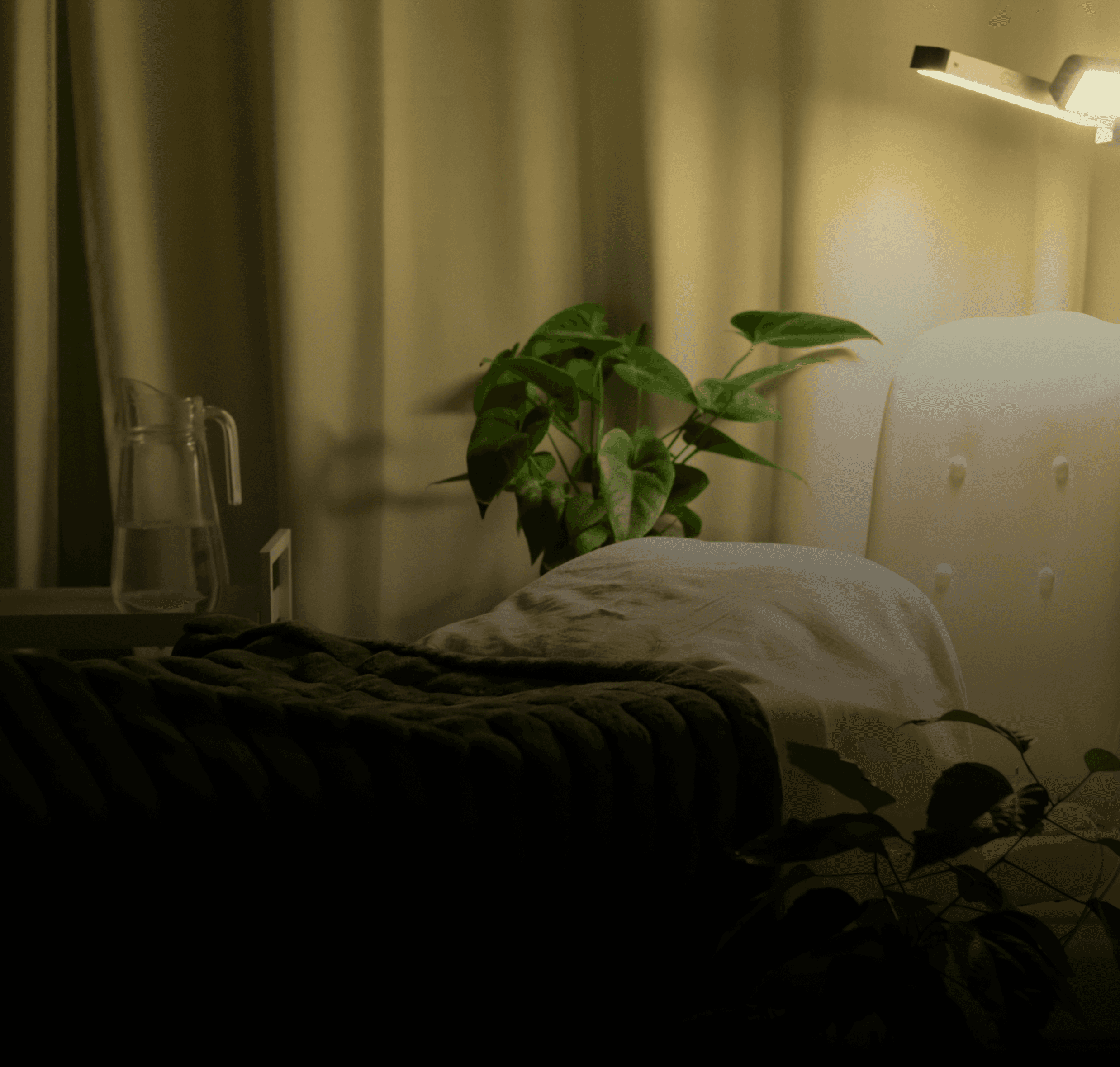 Interiér salonu s kytkou a lehátkem na bylinný peeling