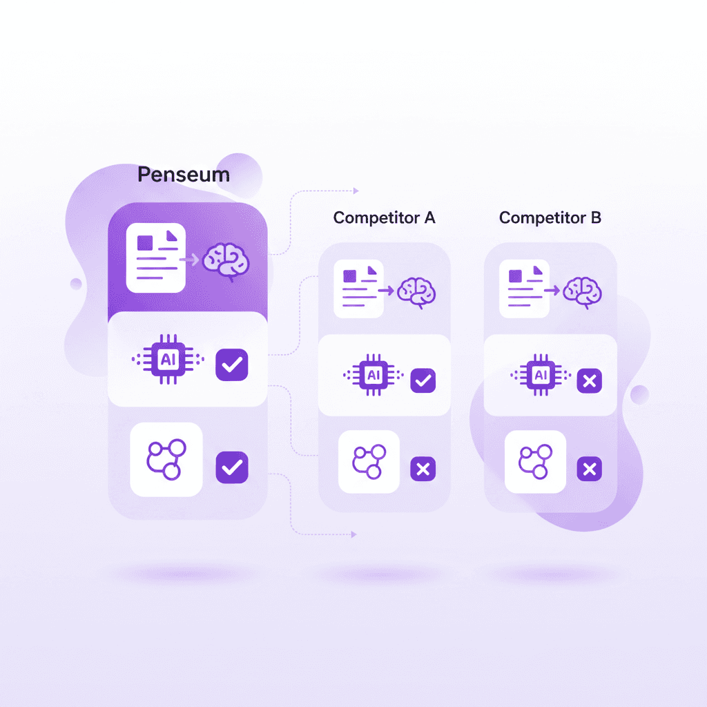 Comparison table of Penseum vs Quizgecko vs ChatGPT
