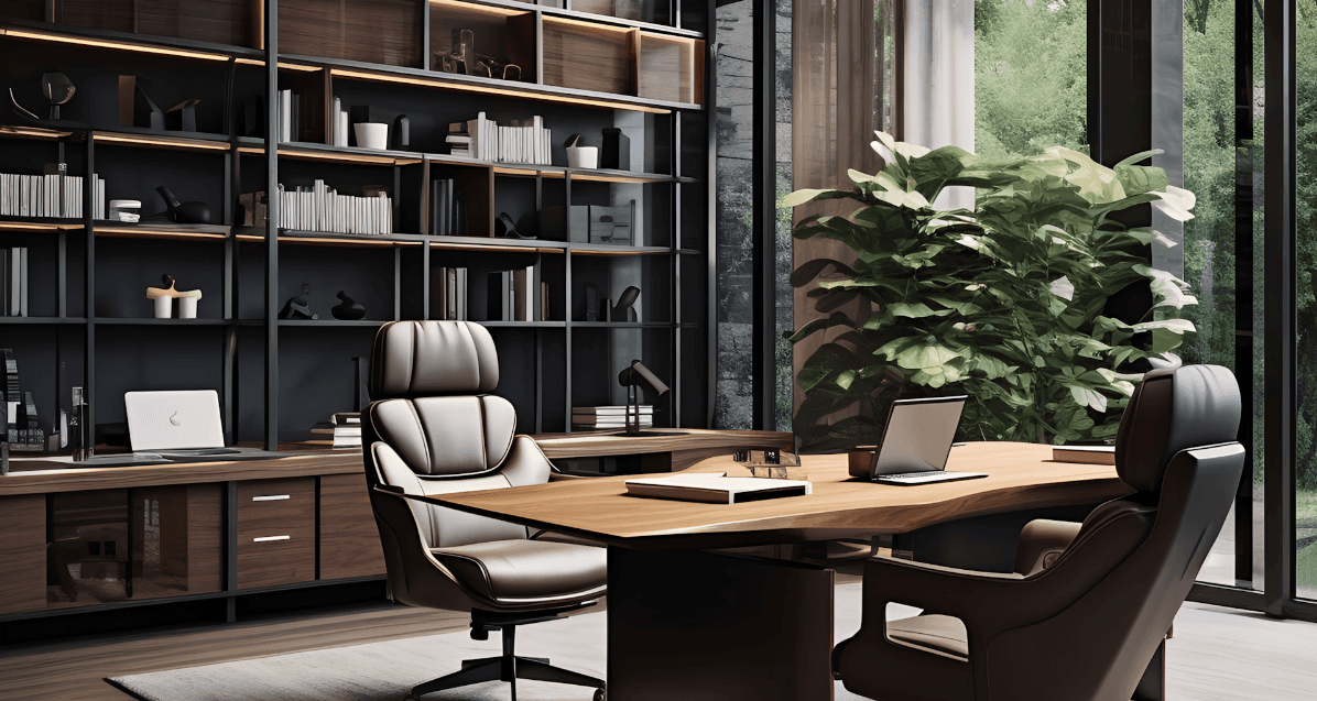 Minimalist living space with low modern furniture, large floor-to-ceiling windows, soft natural light, and an open view of a calm outdoor landscape.