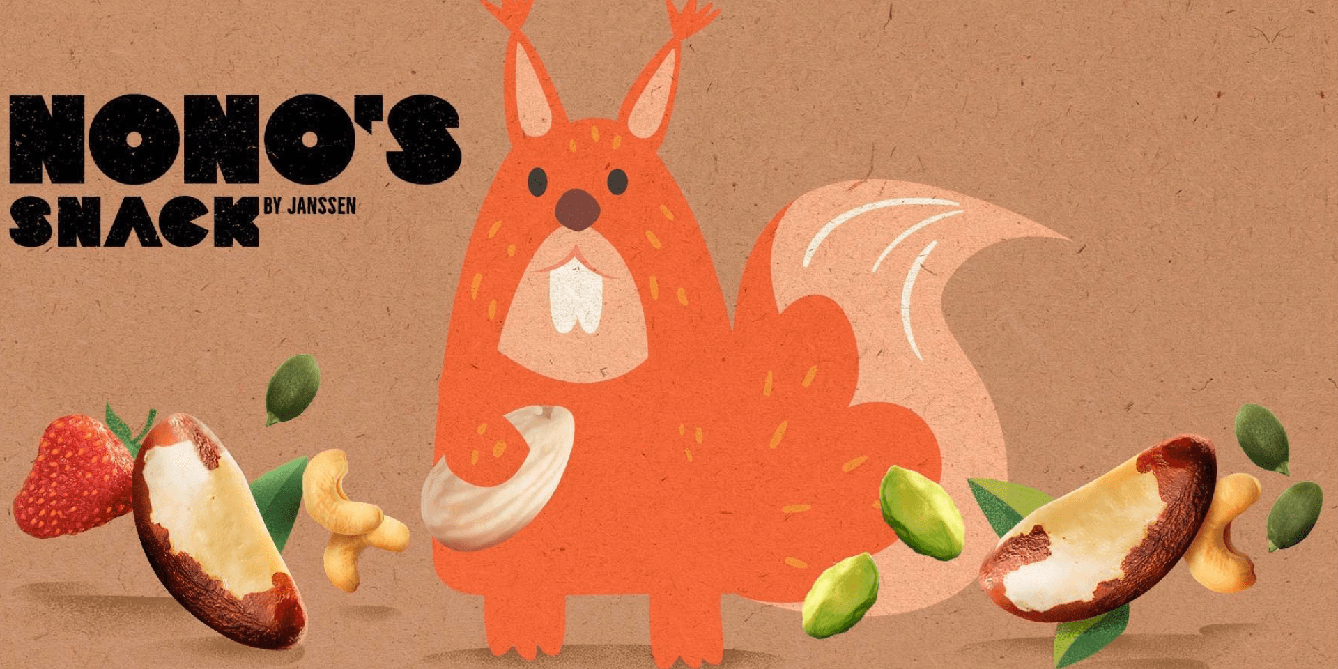 Nono's Snack Packaging Design – Beutel-Komposition mit Fuchs-Maskottchen