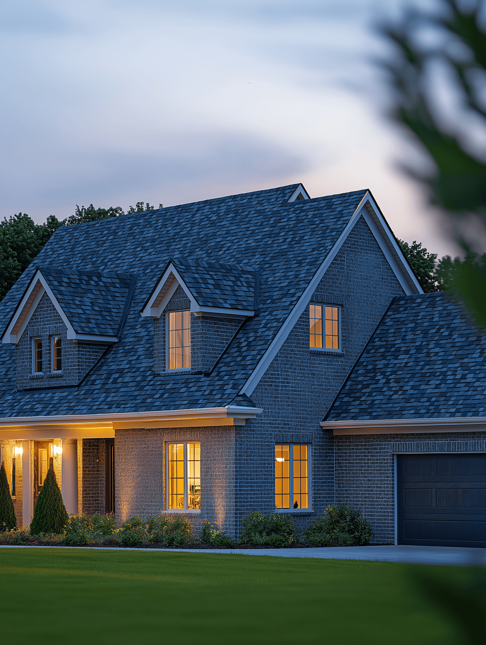 residential roof on a large two-story suburban home