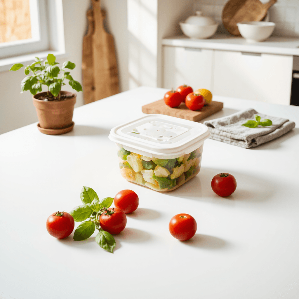 product photography of plastic food container