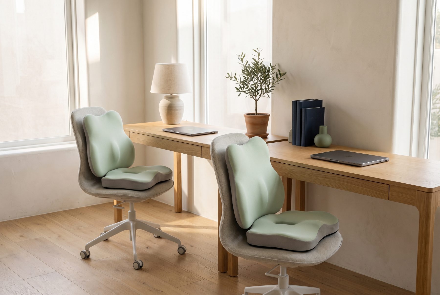 Two desks, two chairs, two sets.