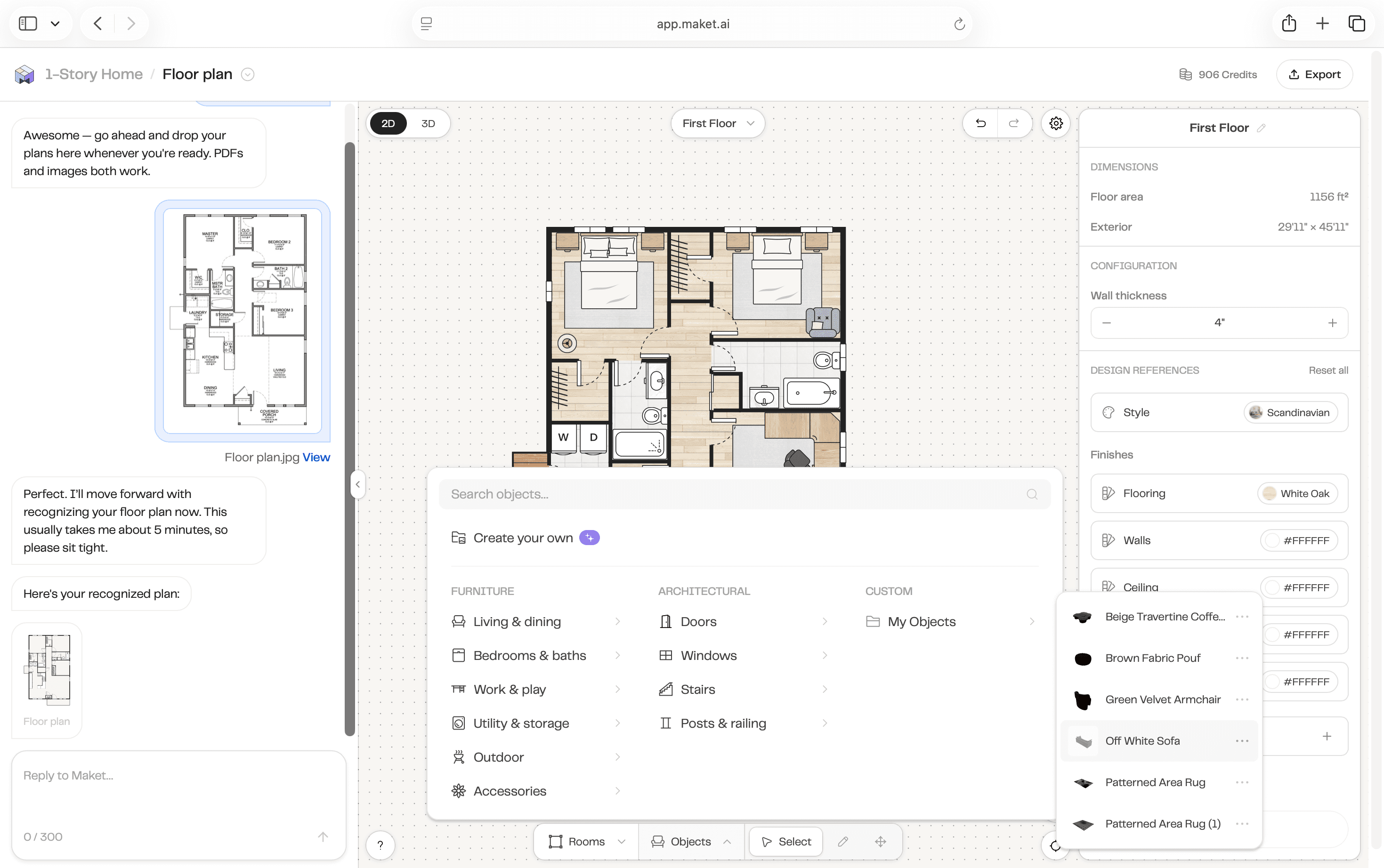 Official Maket screenshot showing the custom object placed in a floor plan