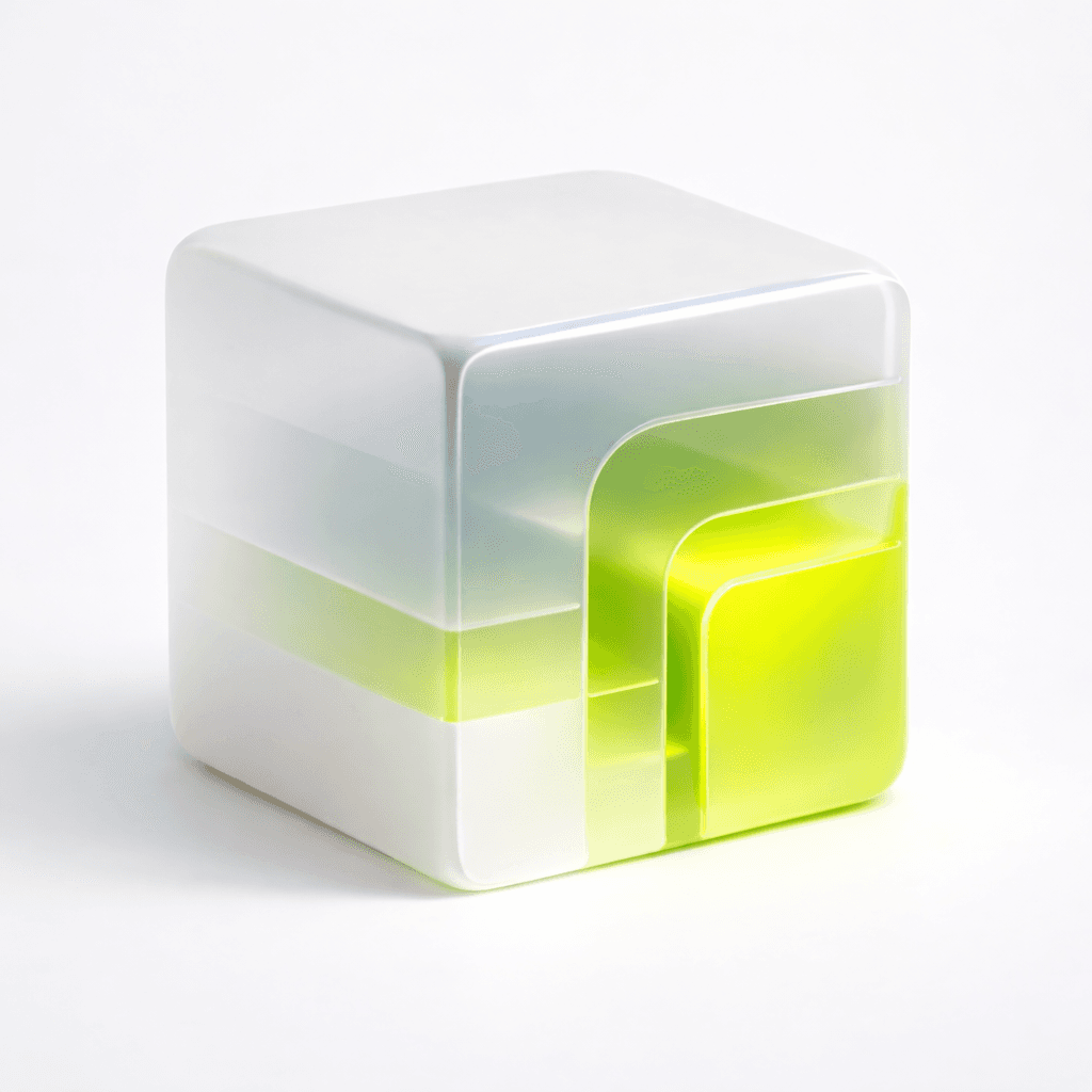 Chrome gradient cube with rounded edges on a white background—minimal 3D object for modern product design.