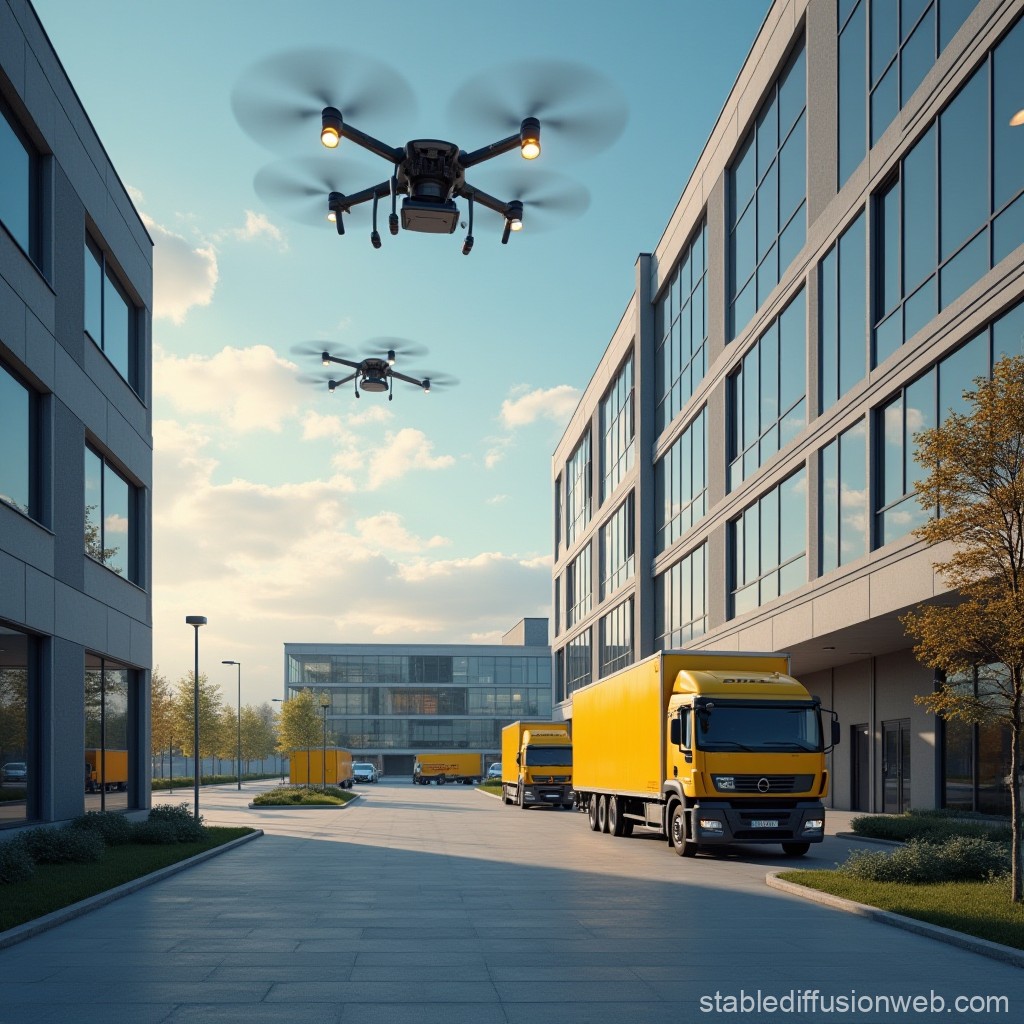 Visual representation of UK logistics hub with freight trucks and data screens tracking transport operations and infrastructure planning.