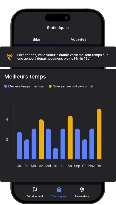 progression d'apnée avec une app montrant des statistiques