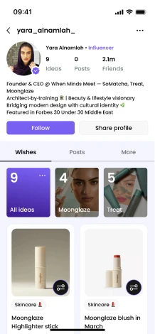Screen for Wish mobile application
