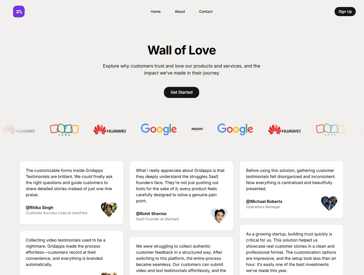 Testimonials Wall of love | Gridapps Testimonials 