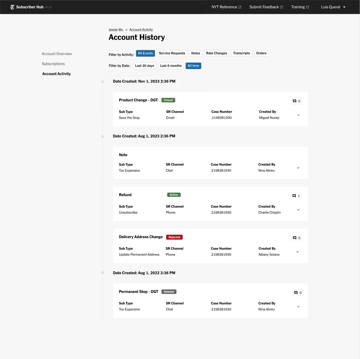 SubHub interface detail