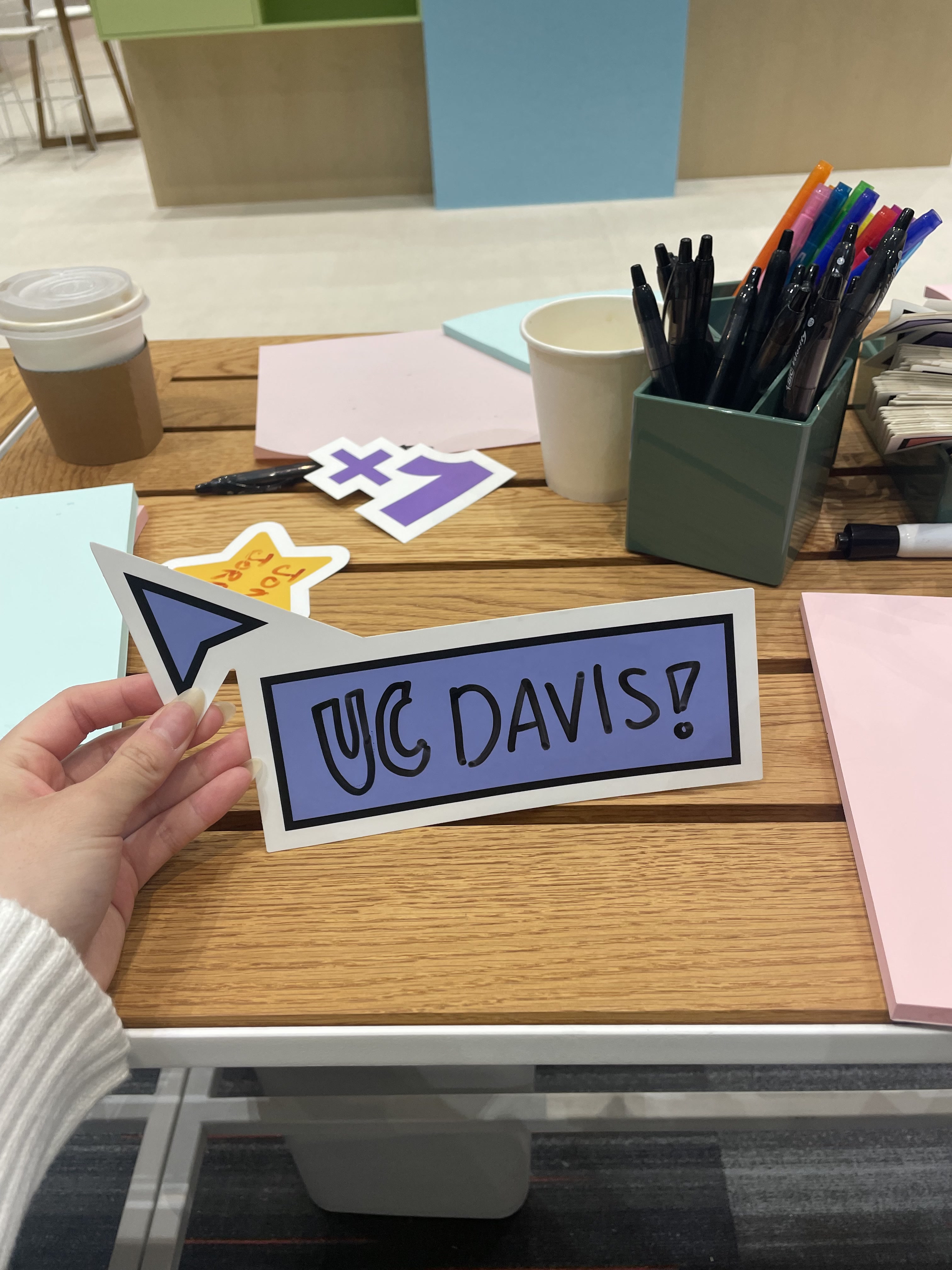 A sticker with UC Davis written in sharpie