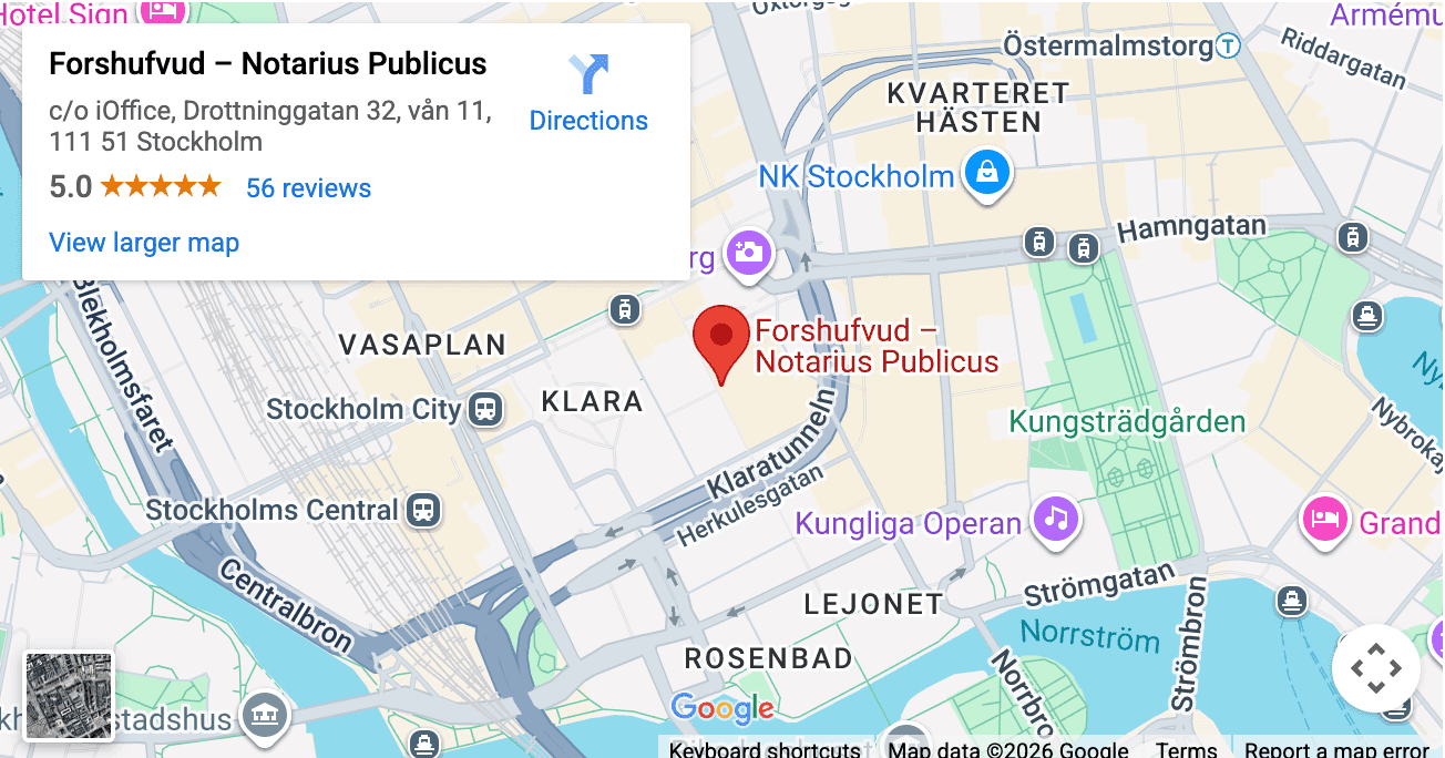 Karta till Forshufvud Notarius Publicus