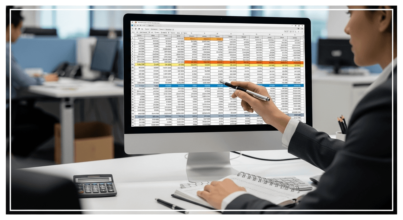 Person reviewing data on office computer - Best Excel Budget Template