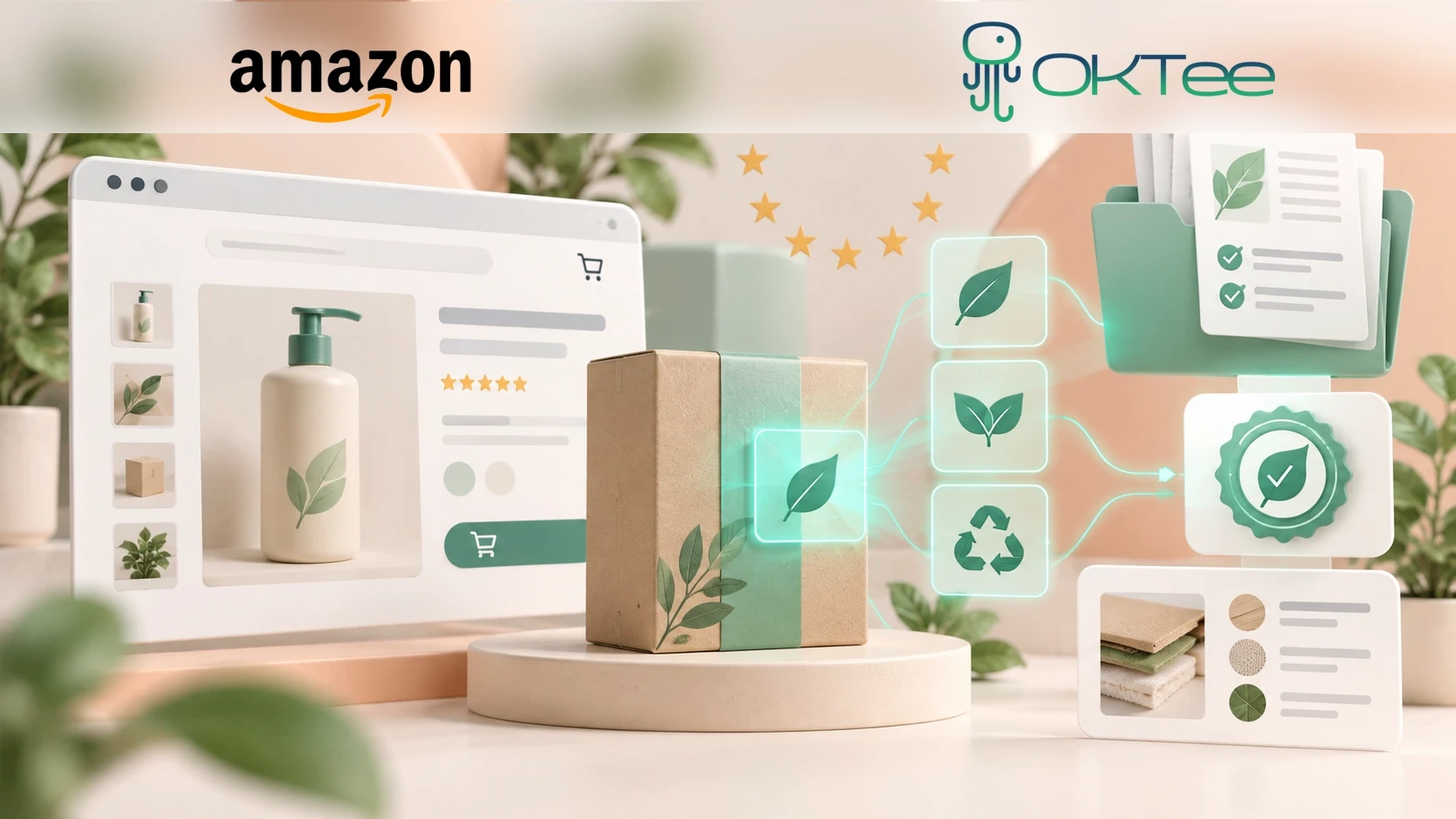 Illustration d’une fiche produit e-commerce et d’un emballage analysés à partir de preuves environnementales, dans le cadre de la directive UE 2024/825.