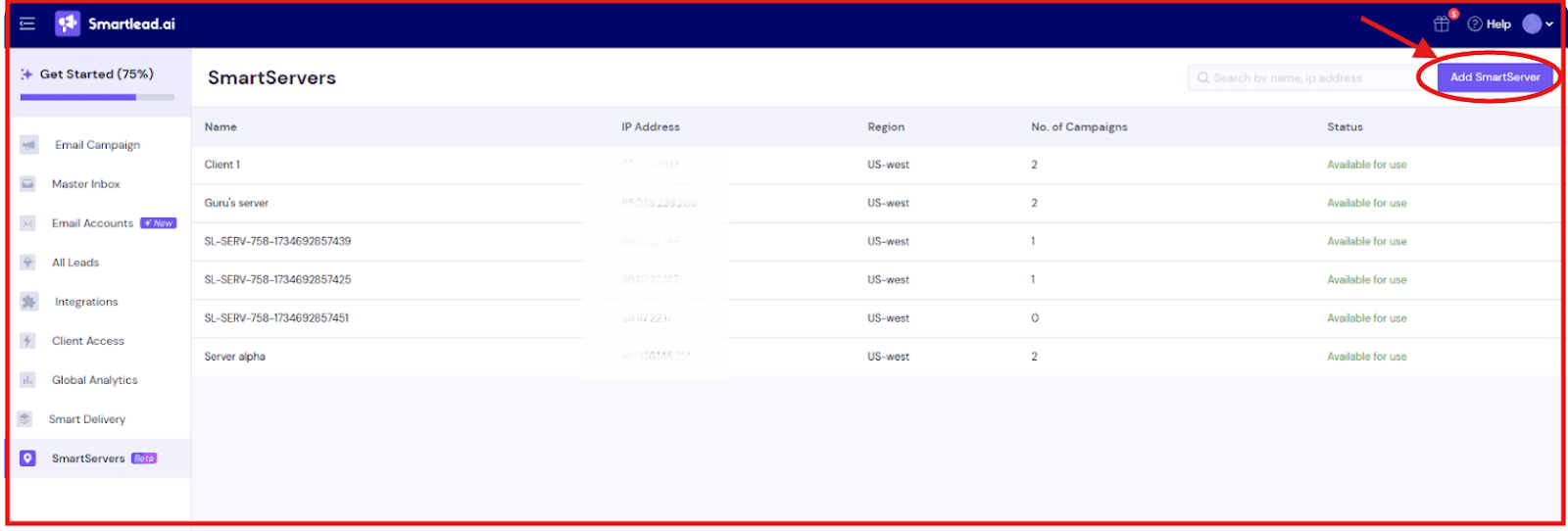 Add SmartServers on Smartlead