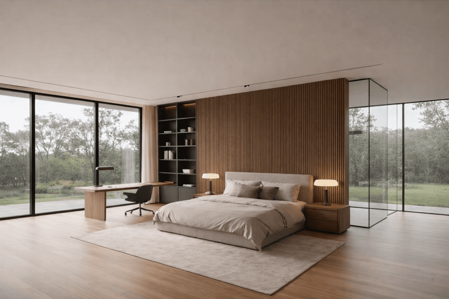 bedroom in a Modern house in the woodlands area