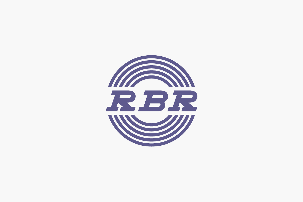 Rikard Benčić Logo. Multiple dark blue circles or rings with the letters RBR in the centre cut out