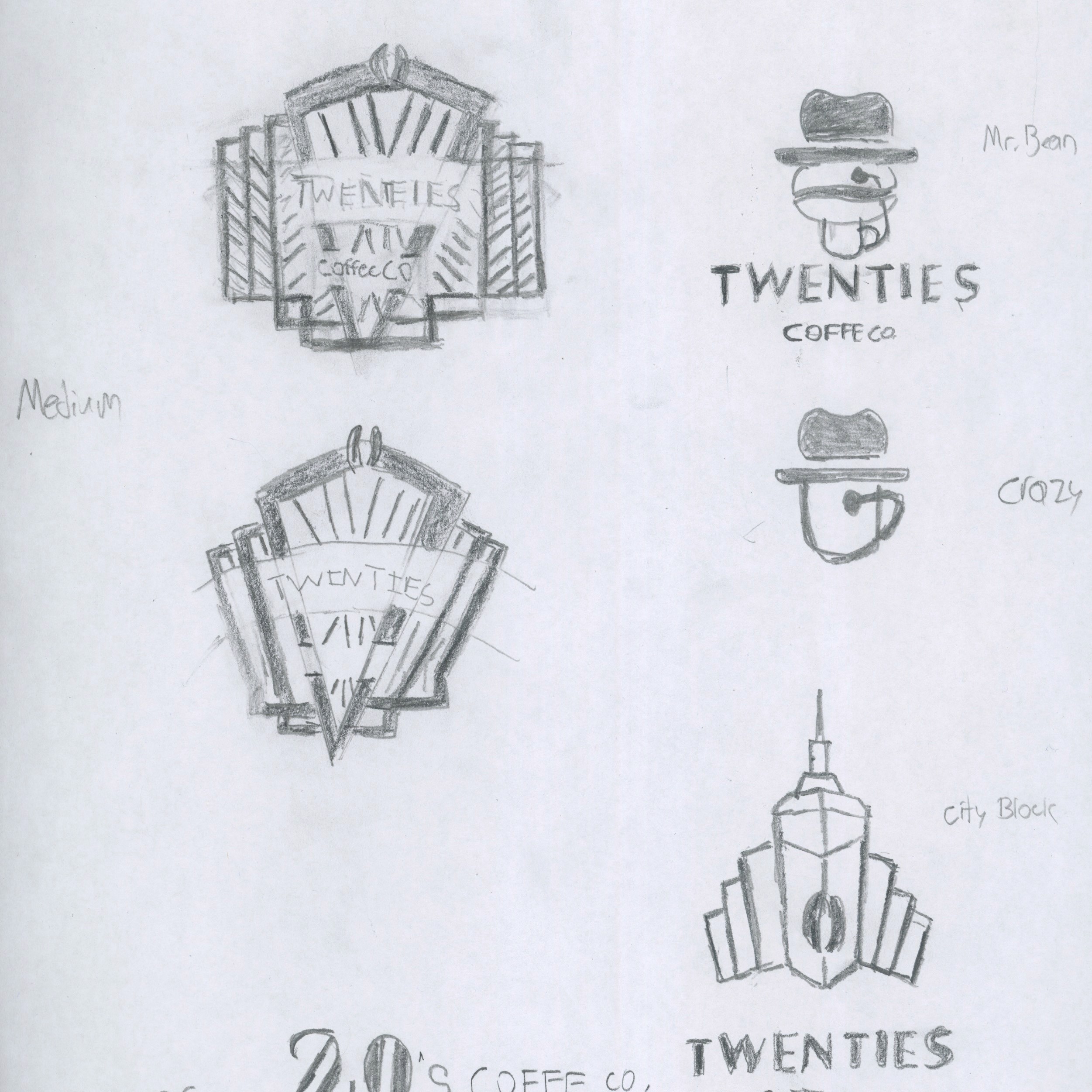 The Roasting Twenties Logo Sketch Process work 2