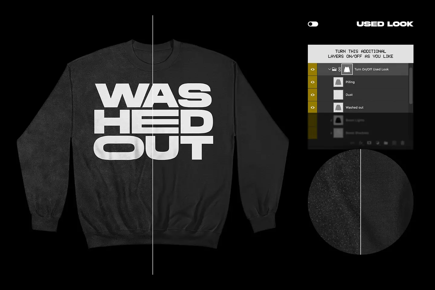 Gildan 18000 Crewneck Folded Arms mockup used fabric look with worn texture