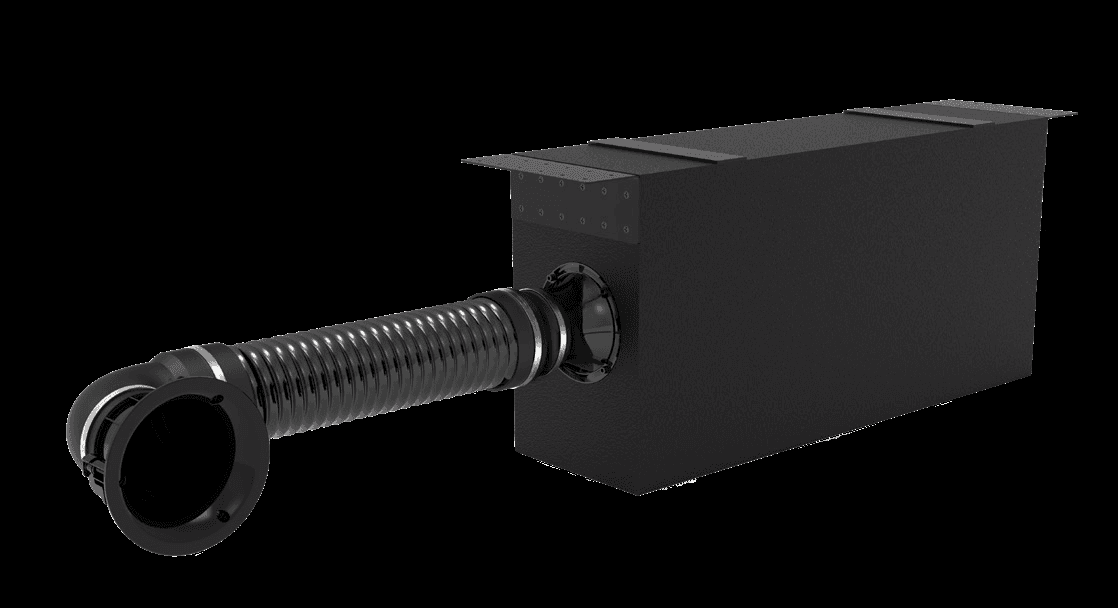 Black box with a flexible tube and round intake