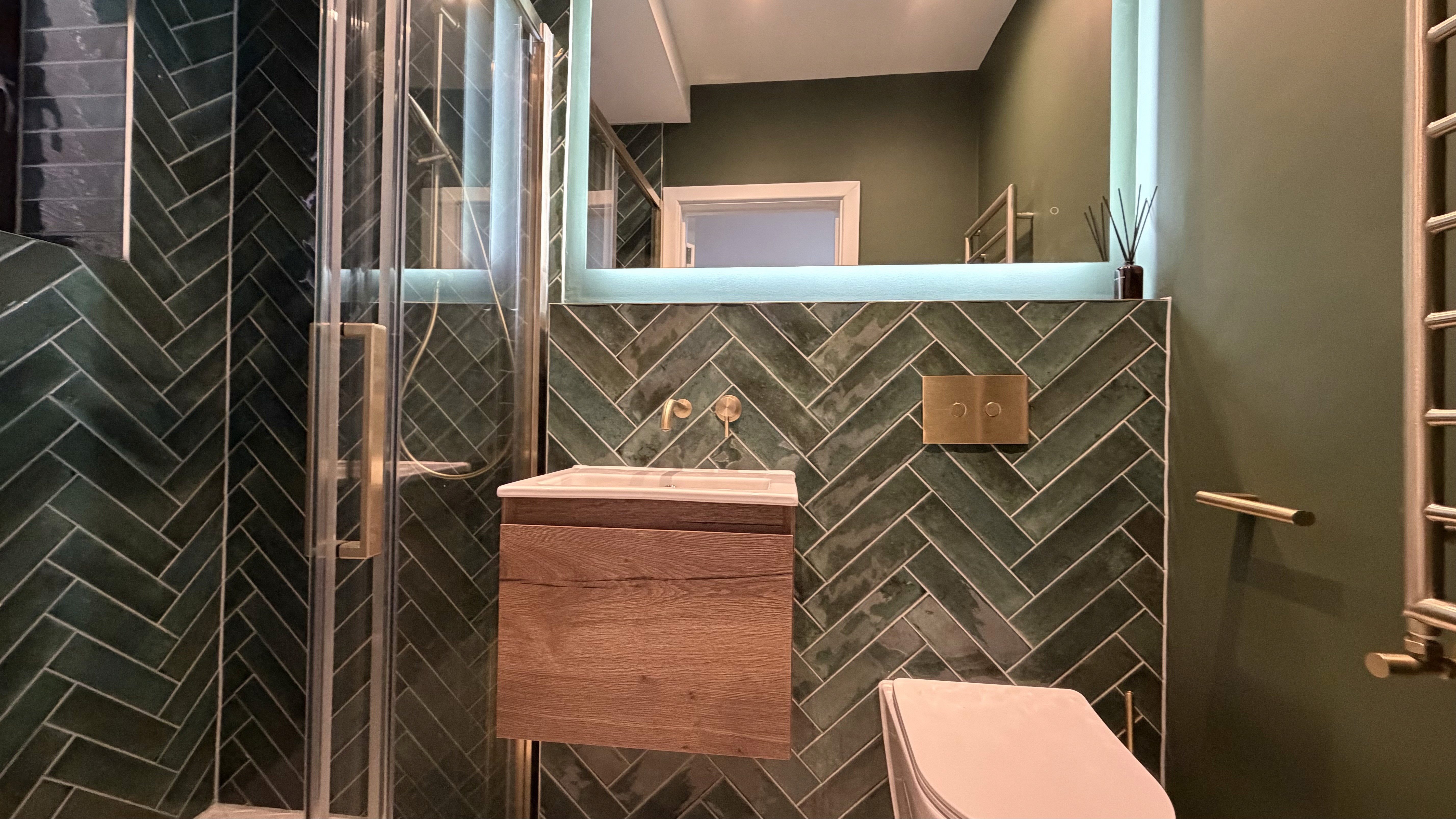 luxury bathroom door opened rear view