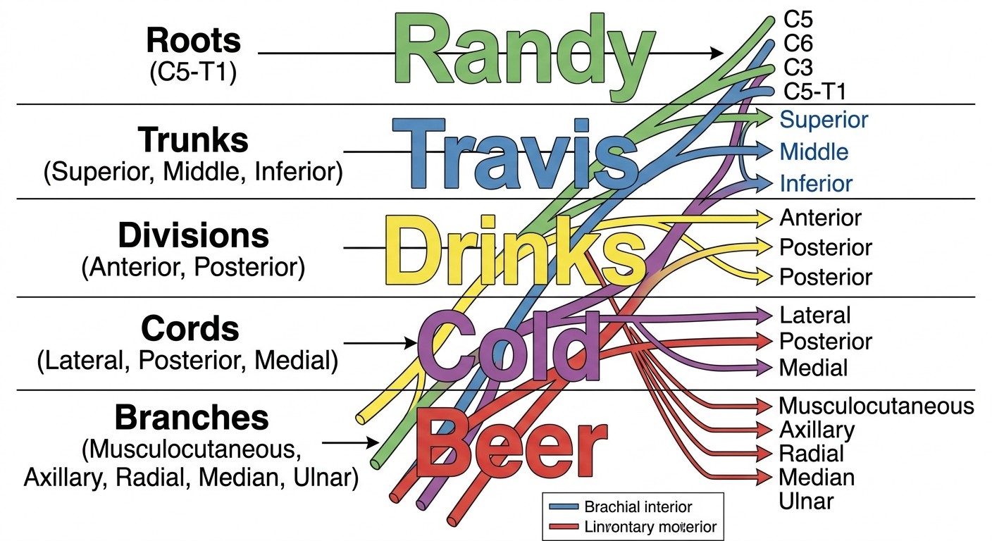 Brachial plexus mnemonic diagram Randy Travis Drinks Cold Beer