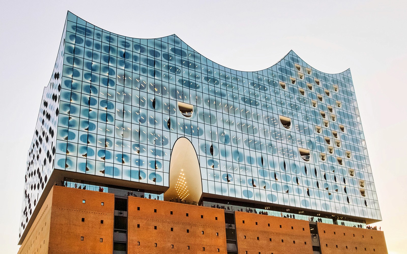 Elbphilharmonie Hamburg exterior with modern glass facade.