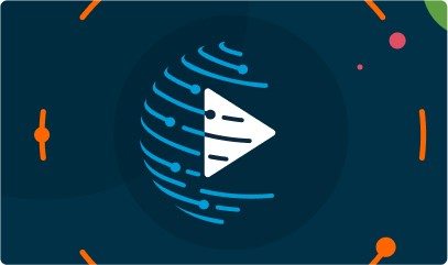 A decorative image featuring a play icon overlaid on an illustration of planet Earth, communicating 'We make video sharing seamless worldwide.'