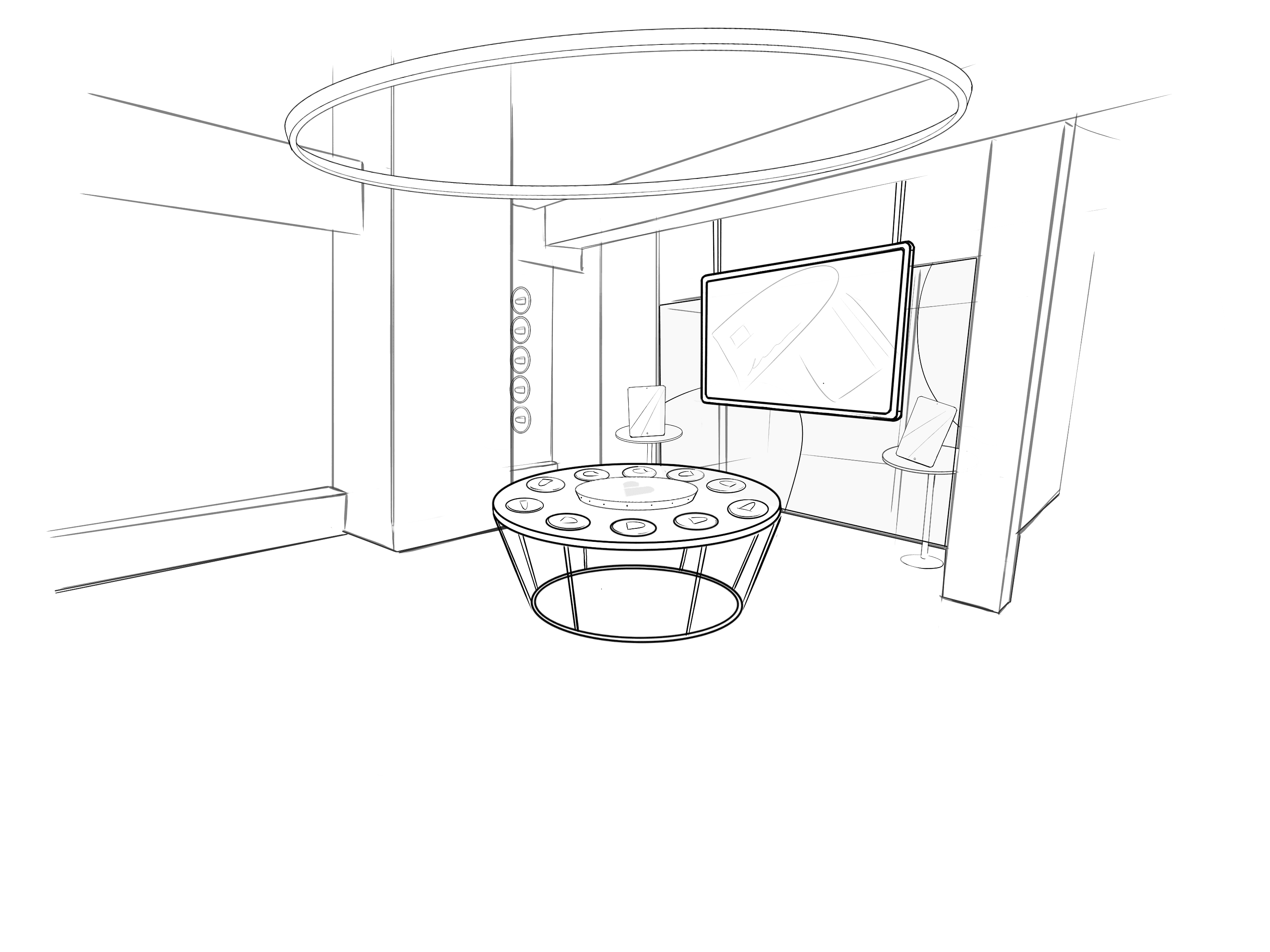 Concept sketch for the retrails space we built for the elements card launch.