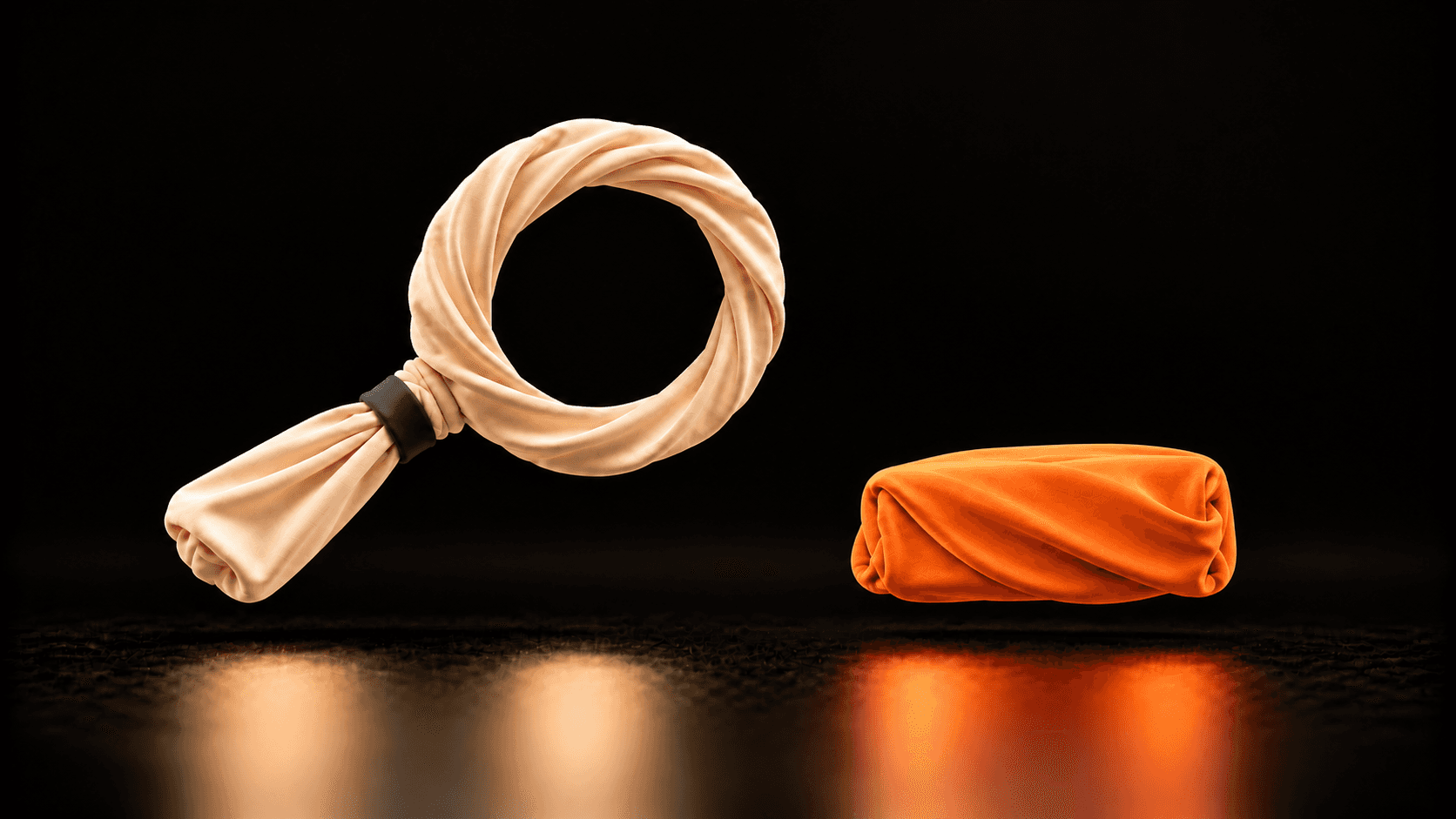 A cream cloth magnifying glass separated from one orange step, representing examination of a small improvement